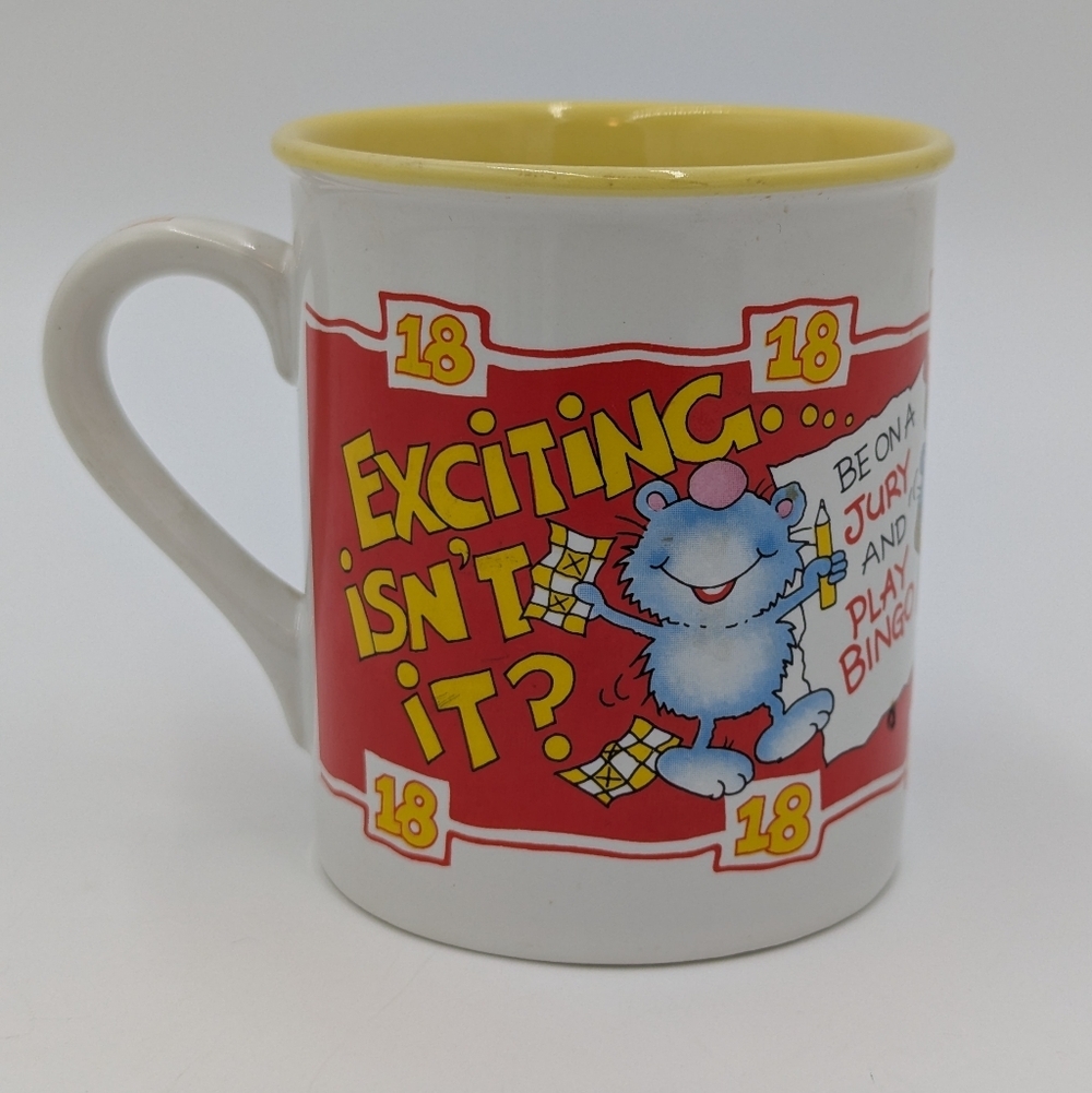 Vintage 90s 18th Birthday Celebration Mouse Coffee Tea Mug Beige Yellow Ceramic